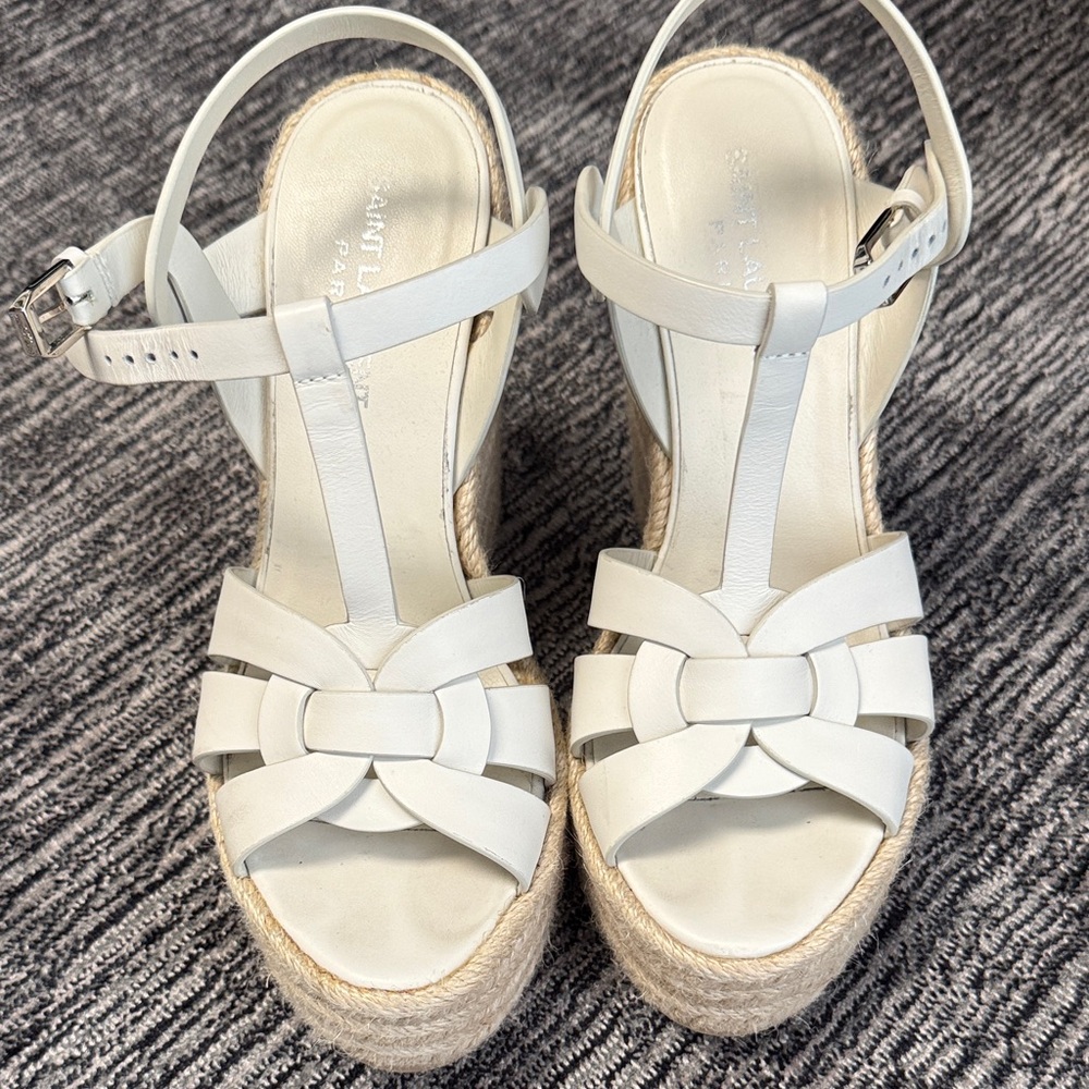 Saint Laurent White Espadrille Wedges